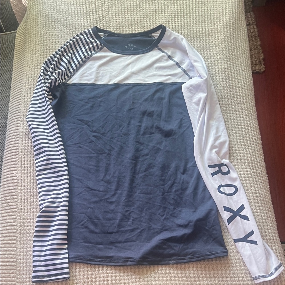 Roxy Navy & White Striped Raglan Long Sleeve Top